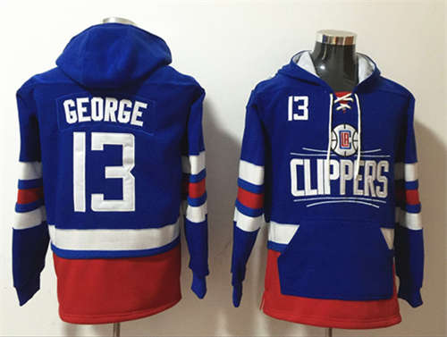Los Angeles Clippers #13 Paul George Blue Lace-Up Pullover Hoodie